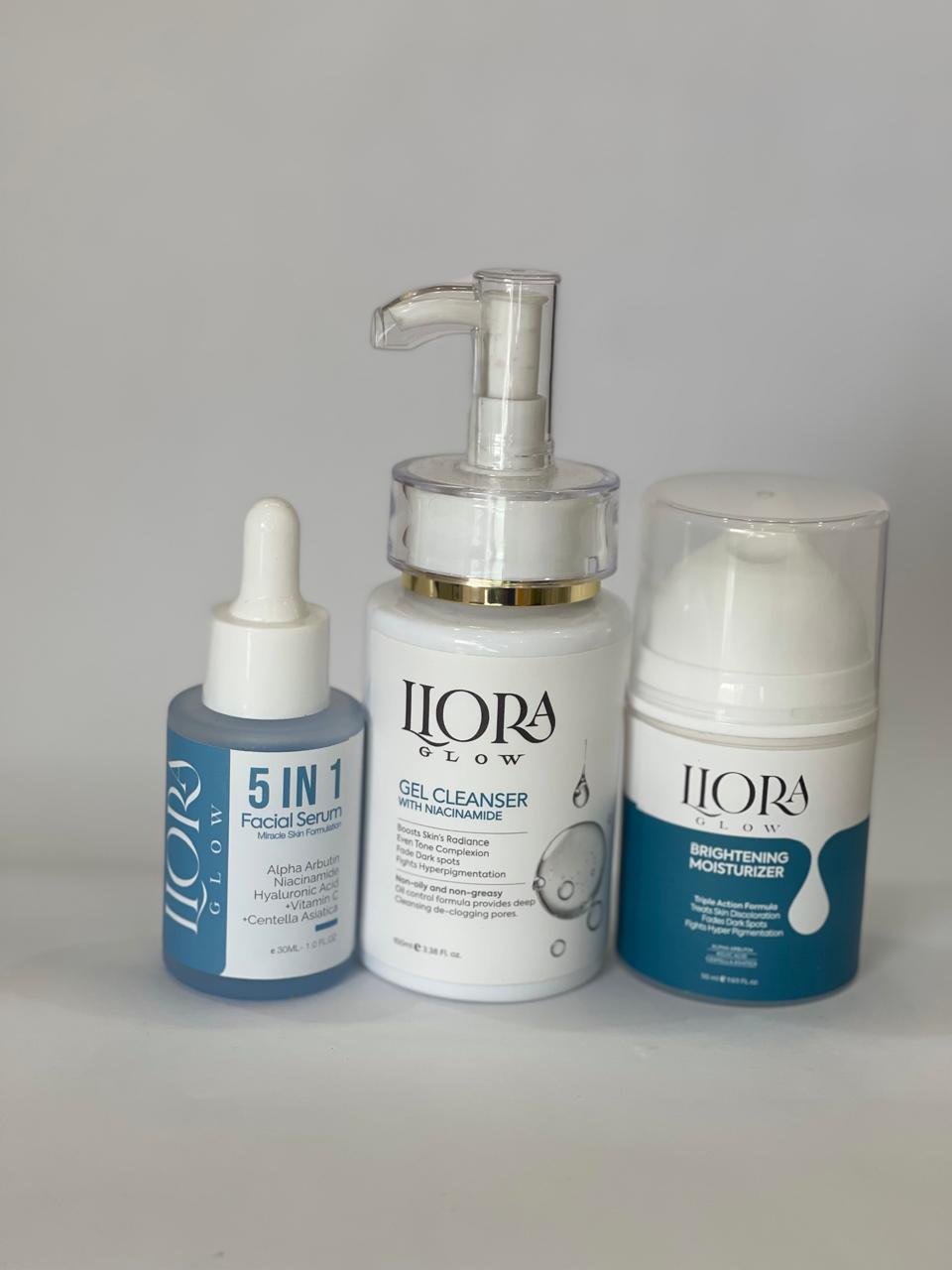 5-in-1 Facial Serum, Niacinamide Gel Cleanser, Brightening Moisturizer