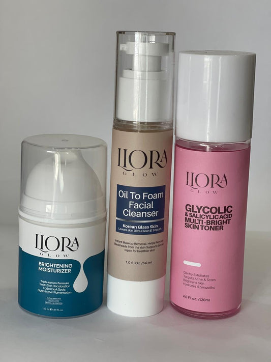 Brightening Moisturizer, Oil-to-Foam Cleanser, Glycolic Acid Toner