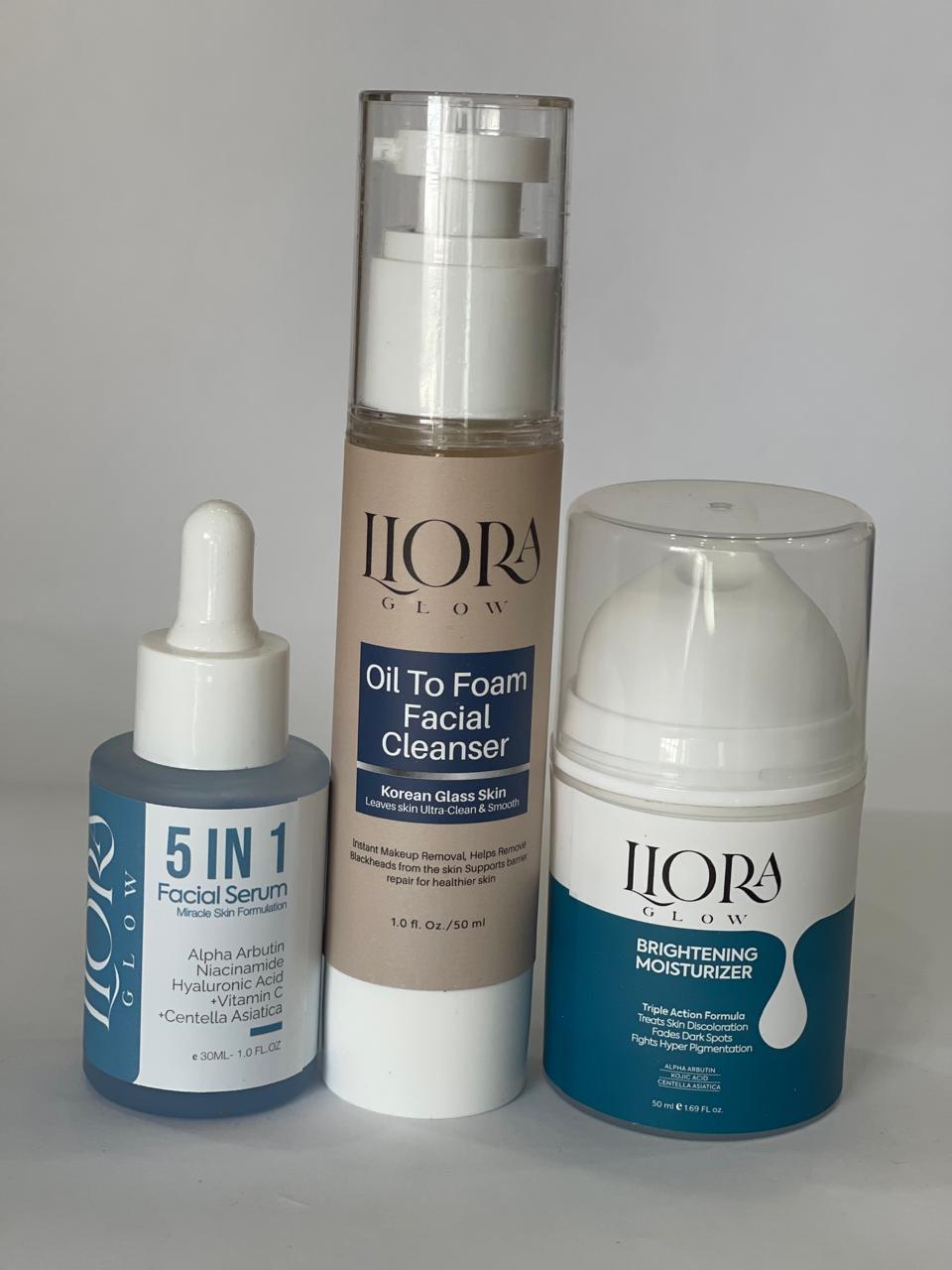 5-in-1 Facial Serum, Oil-to-Foam Cleanser, Brightening Moisturizer