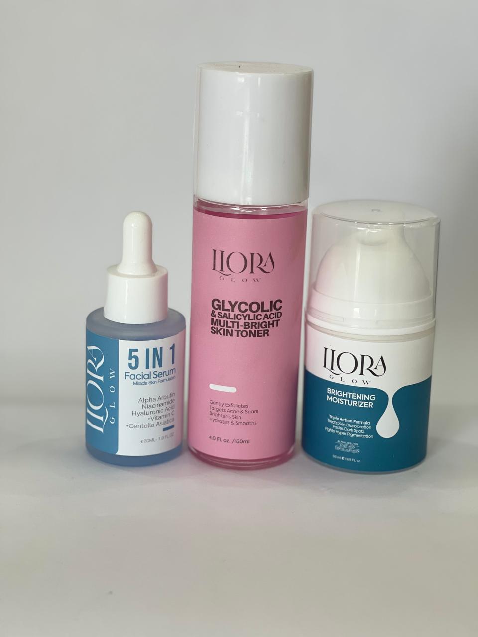 5-in-1 Facial Serum, Glycolic Acid Toner, Brightening Moisturizer