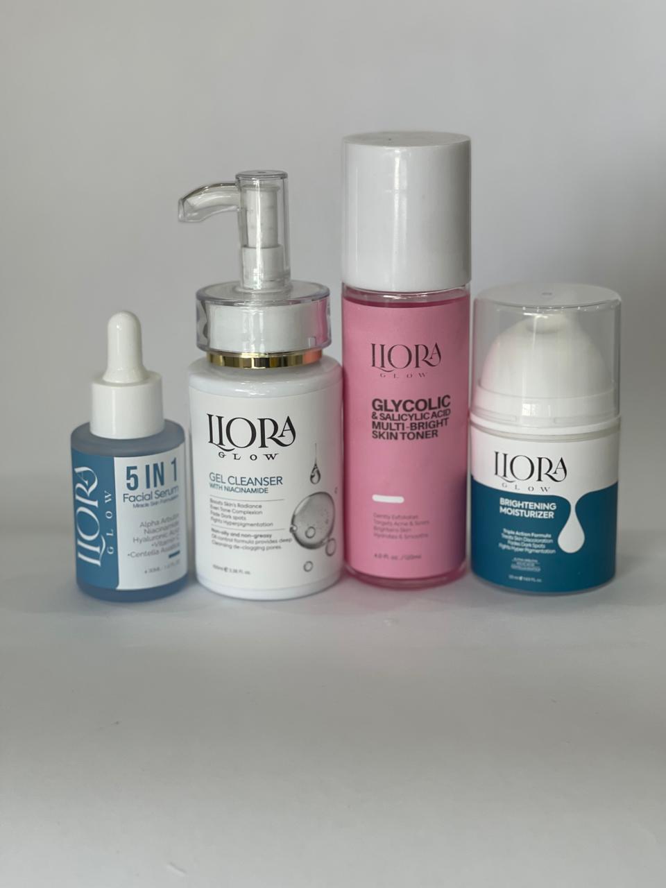 5-in-1 Facial Serum, Niacinamide Cleanser, Glycolic/Salicylic Toner, Brightening Moisturizer