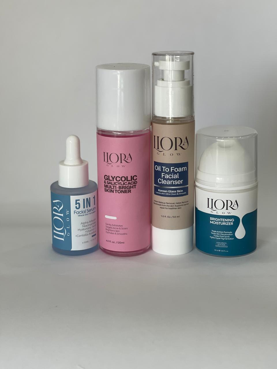 5-in-1 Facial Serum, Glycolic Acid Toner, Oil-to-Foam Cleanser, Brightening Moisturizer