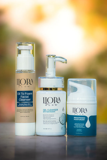 Brightening Moisturizer, Oil-to-Foam Cleanser, Glycolic Acid Toner