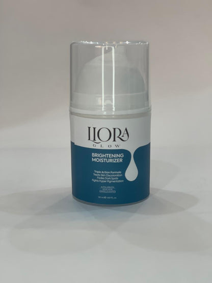 Skincare bottle labeled 'Ilora Glow' on a white background