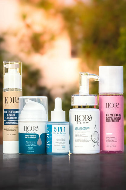 5-in-1 Skincare Kit: Cleanser, Serum, Moisturizer & Toner