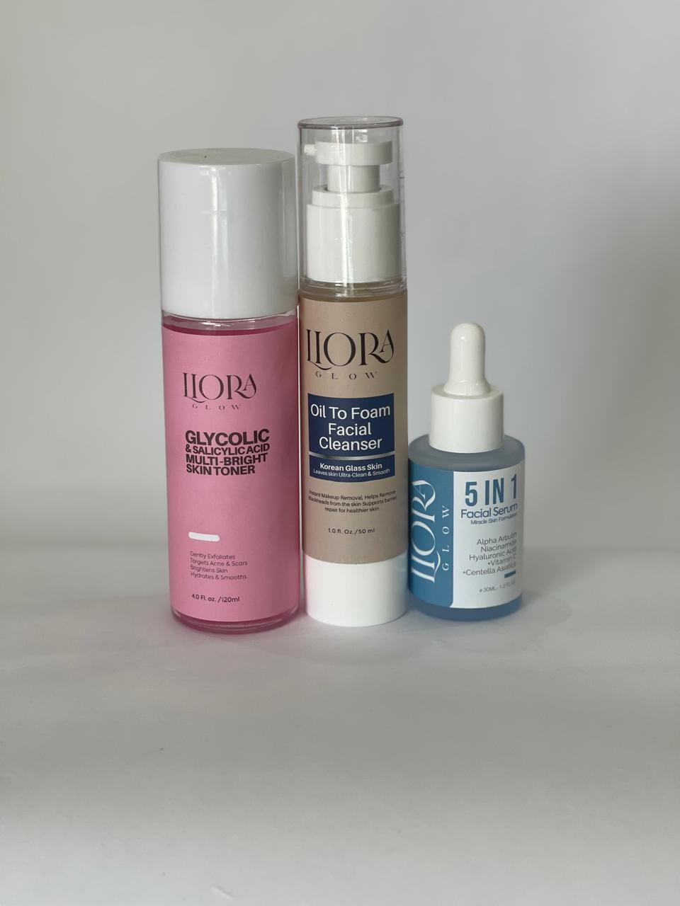GLYCOLIC & SALICYLIC TONER   +OIL TO FOAM FACIAL CLEANSER   +5 in 1 FACIAL SERUM