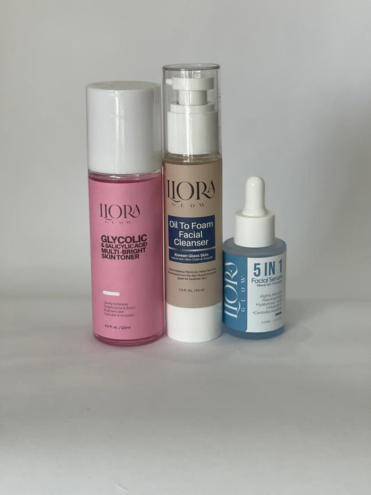 Glycolic Acid Toner, Oil-to-Foam Cleanser, 5-in-1 Facial Serum
