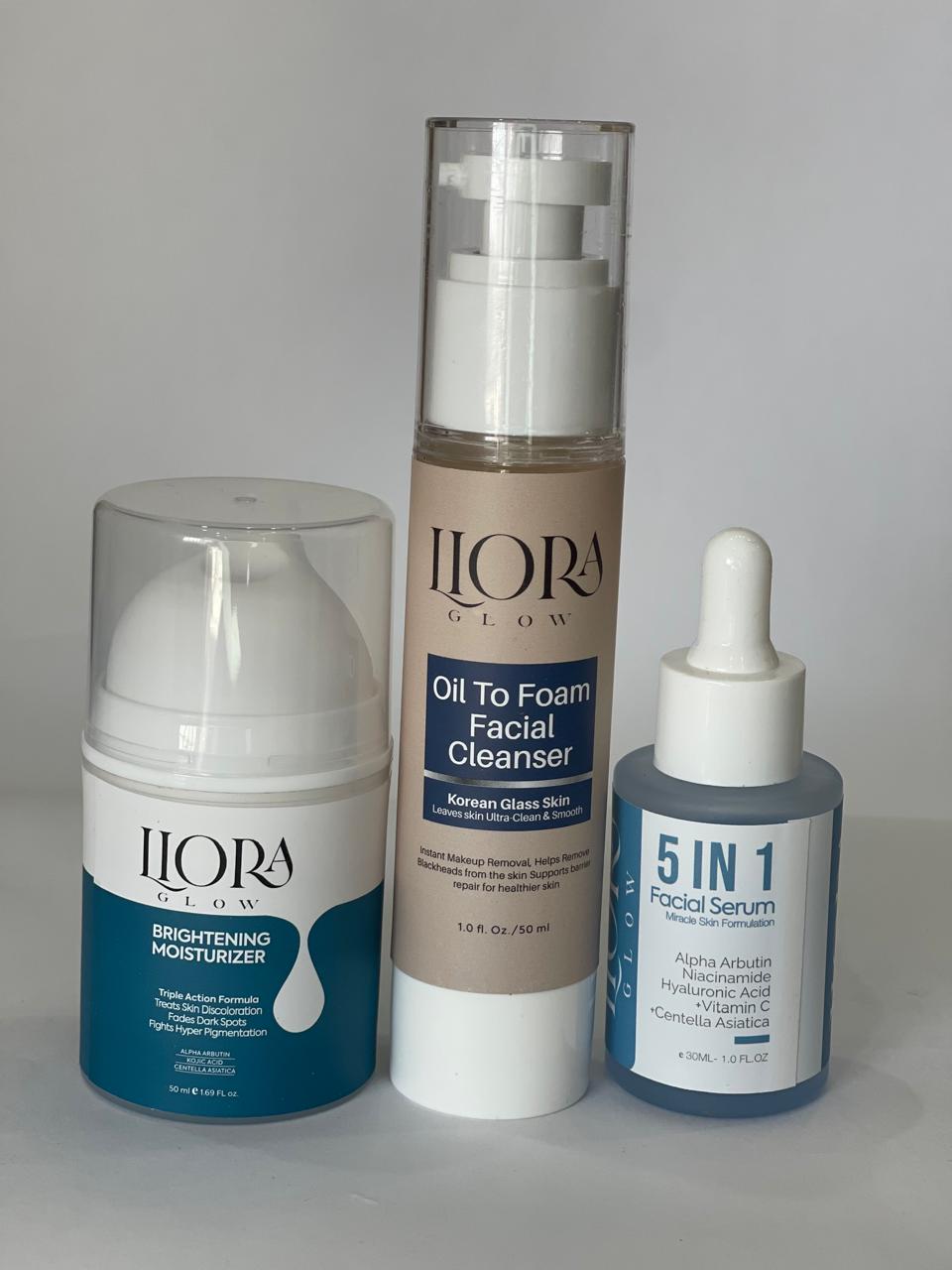 Brightening Moisturizer, Oil-to-Foam Cleanser, 5-in-1 Facial Serum