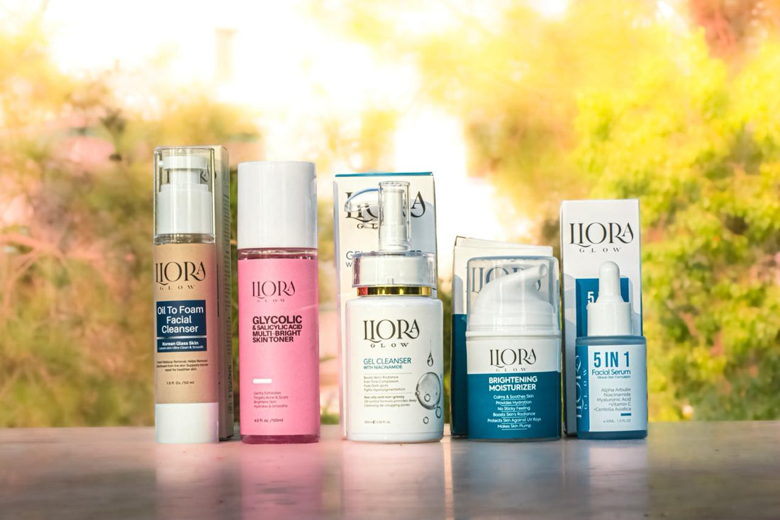 OIL TO FOAM FACIAL CLEANSER + BRIGHTENING MOISTURISER    + 5 in 1 FACIAL SERUM + GEL CLEANSER WITH NIACINAMIDE    + GLYCOLIC & SALICYLIC TONER