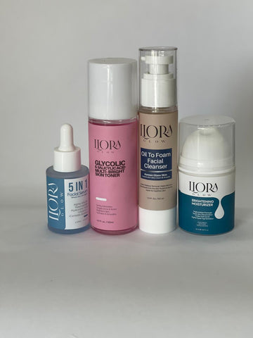 5 in 1 FACIAL SERUM    +GLYCOLIC & SALICYLIC TONER   +OIL TO FOAM FACIAL CLEANSER   +BRIGHTENING MOISTURISER